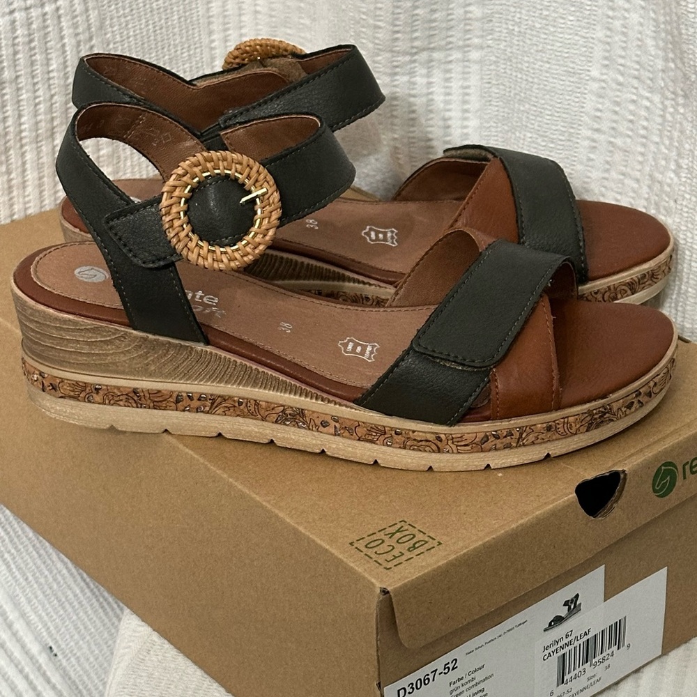 Remonte Brown and Dark charcoal Gray Sandals with Low Wedge Heel - Picture 2 of 13